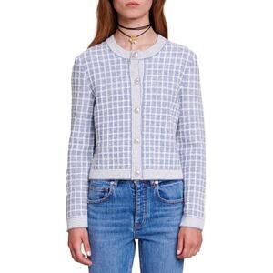 Maje Sky Blue and White Checkered Cardigan